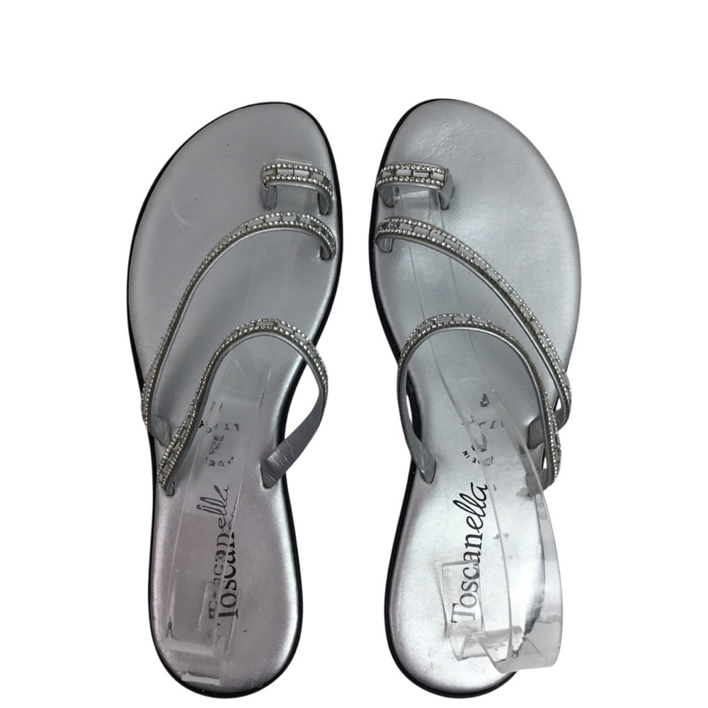 Toscanella Italian Rhinestone Sandals Flats Silver - Picture 3 of 12